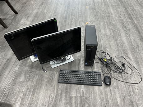 ACER COMPUTER W/2 MONITORS, KEYBOARD & MOUSE