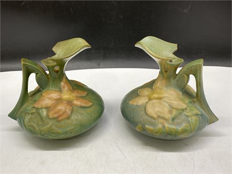 PAIR OF ROSEVILLE JUGS - CHIPPED (6.5” TALL)