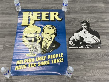 1998 BEER POSTER (24”X36”) & CLARK GABLE CARDBOARD STAND UP
