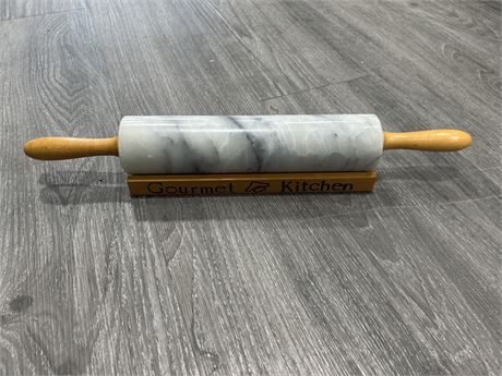 VINTAGE MARBLE ROLLING PIN W/STAND - 18”