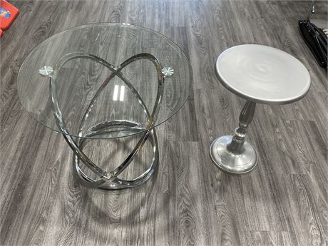 GLASS/CHROME SIDE TABLE & METAL SIDE TABLE (23” tall)