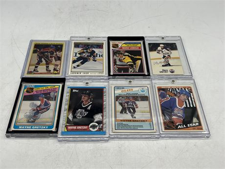 8 VINTAGE NHL CARDS INCLUDING 5 GRETZKYS