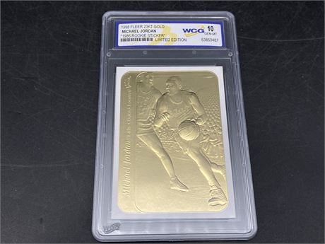 WCG GRADE 10 MICHAEL JORDAN REPRINT ROOKIE STICKER 23KT GOLD CARD