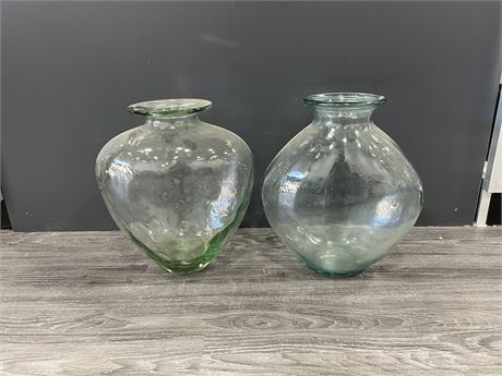 2 LARGE GLASS VASES 15” TALL