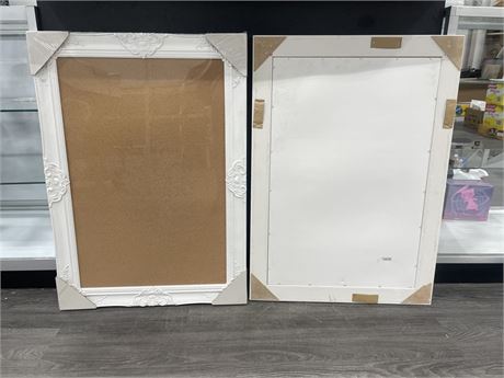 2 NEW WHITE FRAME CORK BOARDS 36”x26”