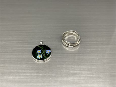 925 STERLING PUZZLE RING & VINTAGE PENDANT