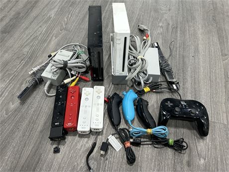 WII LOT - 2 CONSOLES W/CORDS & HARDWARE + REMOTES