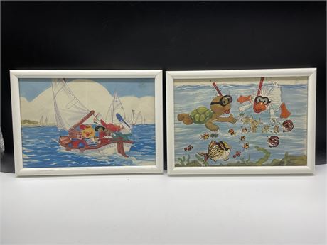 2 ORIGINAL FRAMED FAMOUS ART DRAWINGS BY SUZY SAFFORD 13”x9”