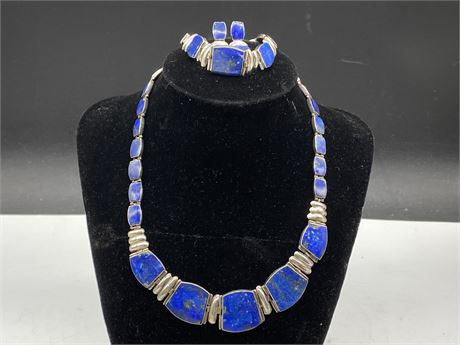 EXQUISITE 925 LAPIS SET FROM CHILE - CHAIN IS 17” / BRACELET IS 7.5” / EAR. 1.5”