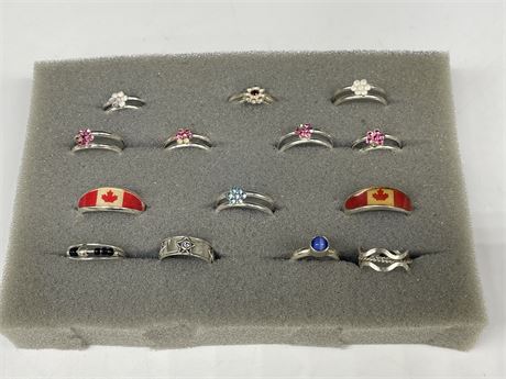 14 STERLING SILVER RINGS - (SMALL)