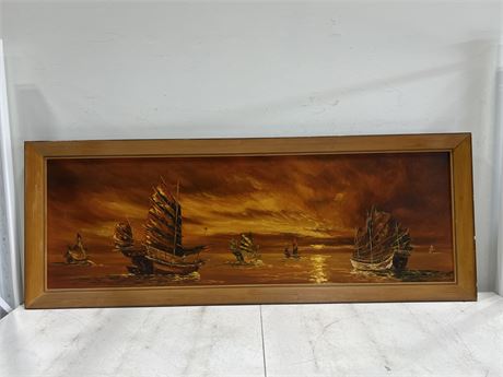 MCM OIL ON CANVAS SHIPS PAINTING (66”x24.5”)