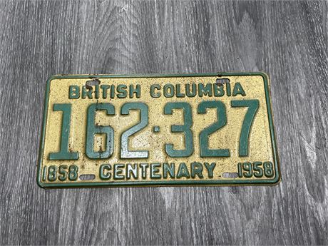 1958 BRITISH COLUMBIA LICENSE PLATE
