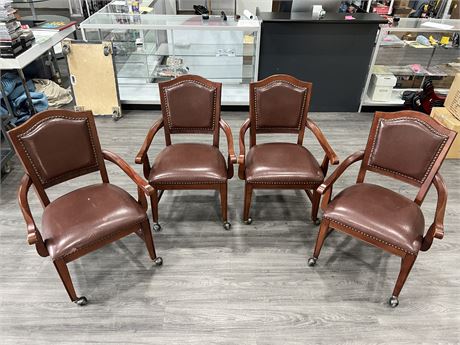 4 VINTAGE ROLLING POKER ROOM CHAIRS