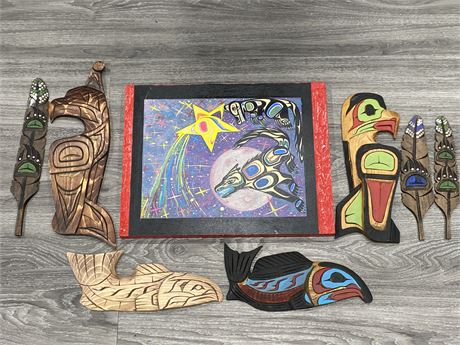 NATIVE LOT — CARVINGS & PAINTING (14”X18”)