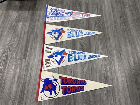 4 VINTAGE SPORTS BANNERS - 30” LONG