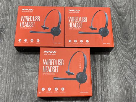 3 NEW MPOW WIRED USB HEADSETS