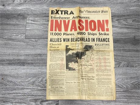 INVASION! 1944 D-DAY VANCOUVER NEWS PAPER