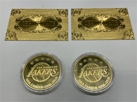 2 24K PLATED NBA COINS