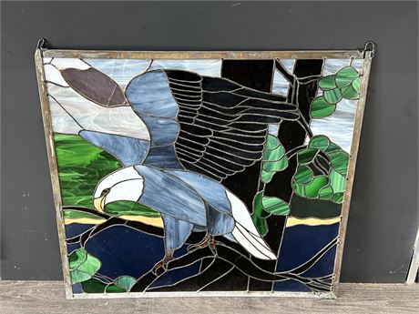 VINTAGE STAINED GLASS BIRD HANGING PIECE - 31”x29”