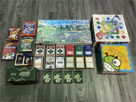 ASSORTMENT OF BOARD GAMES, CARDS, & MORE