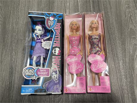 2 VINTAGE BARBIE DOLLS IN BOX & MONSTER HIGH DOLL IN BOX