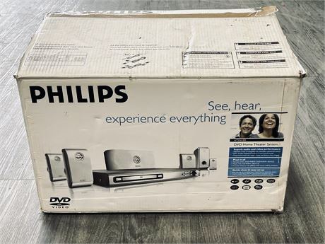 OPEN BOX PHILLIPS THEATRE SOUND SYSTEM AND DVD PLAYER (WORKING)