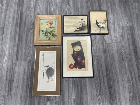 5 ASIAN PAINTINGS/PRINTS/PICTURES