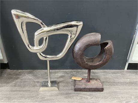 2 ABSTRACT DECORATIVE STATUES - LARGEST IS 24” TALL