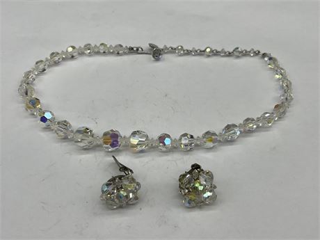 1950s MARKED CONTINENTAL AUSTRIAN CRYSTAL NECKLACE & EARRINGS