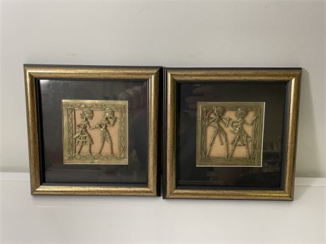 PAIR OF FRAMED IMITATION BRONZE MINIATURE PICTURES