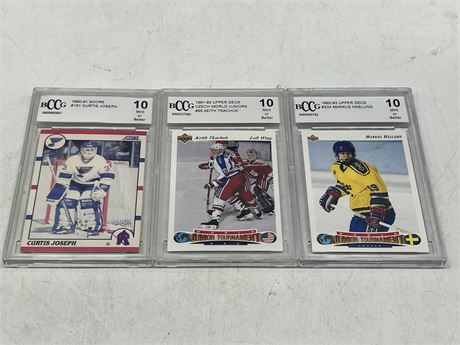 3 BCCG GRADED 10 NHL CARDS