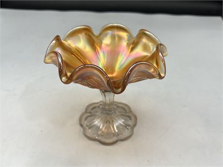 CARNIVAL GLASS ELEVATED BOWL (5.5” tall)