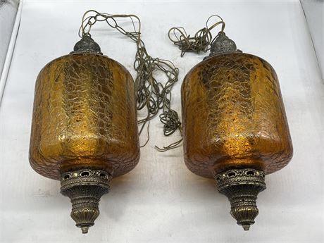 PAIR OF VINTAGE 1970s AMBER TEXTURED GLASS