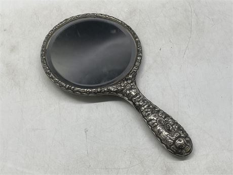 ANTIQUE STERLING HAND CHASED VICTORIAN HAND MIRROR
