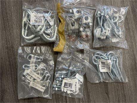 6 BAGS OF MISC. NEW HARDWARE - HOOKS, BOLTS &
