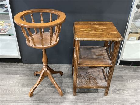 PLANT STAND & WOOD SIDE TABLE (Plant stand is 30” tall)