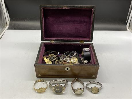 LOT OF WATCHES & VINTAGE BOX