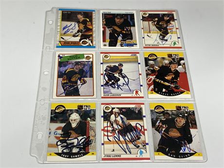 9 AUTOGRAPHED CANUCKS CARDS (1990s)