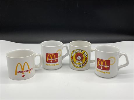 LOT OF 4 VINTAGE MCDONALD’S COFFEE CUPS MADE IN ENGLAND (4” TALL)