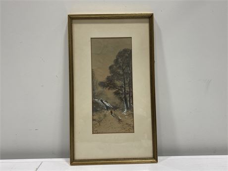 EARLY 1900s SIGNED WATERCOLOUR PAINTING “AUTUMN SNOW” (11.5”x20”)