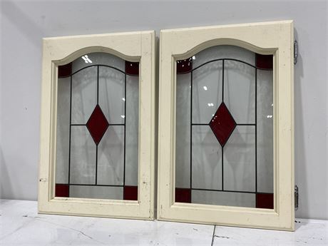 2 VINTAGE STAINED GLASS WINDOWS (14.5”x22”)