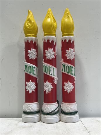 3 VINTAGE NOEL CANDLE BLOW MOLDS - 38” TALL