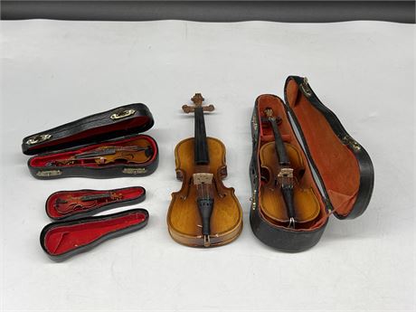 4 MINI HAND MADE VIOLINS - LARGEST IS 9”