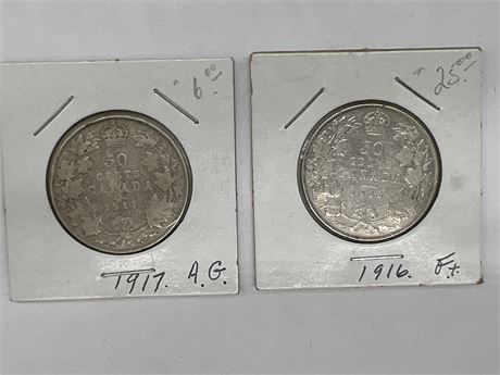 1917 & 1916 SILVER CDN HALF DOLLARS