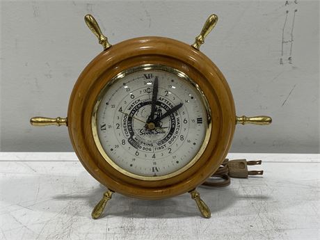 MCM NAUTICAL DESK CLOCK CHIPS WHEEL BY BELLS WATCHES 1938 (7.5”)
