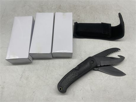 4 NEW UTILITY 3 BLADE/SAW CAMPING KNIVES