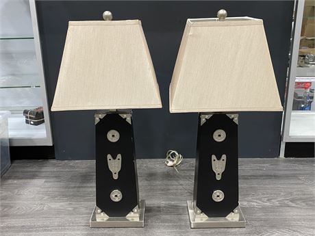 2 BLACK & SILVER ASIAN THEMED LAMPS (30” tall)