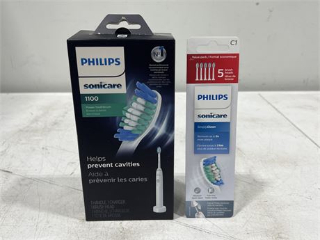 (NEW) PHILIS SONICARE 1100 TOOTHBRUSH W/REPLACEMENT HEADS