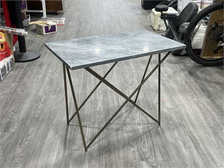 MCM WEST ELM BRASS & MARBLE TABLE (28”x16”x22”)