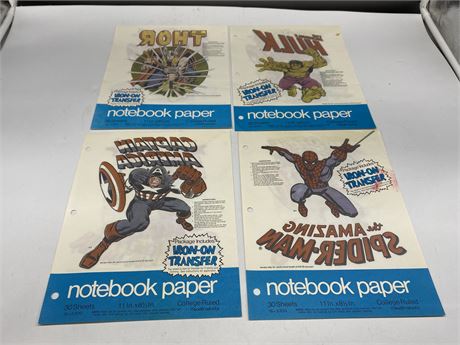 (4) 1975 NOTEBOOK IRON ON SUPERHERO TRANSFERS